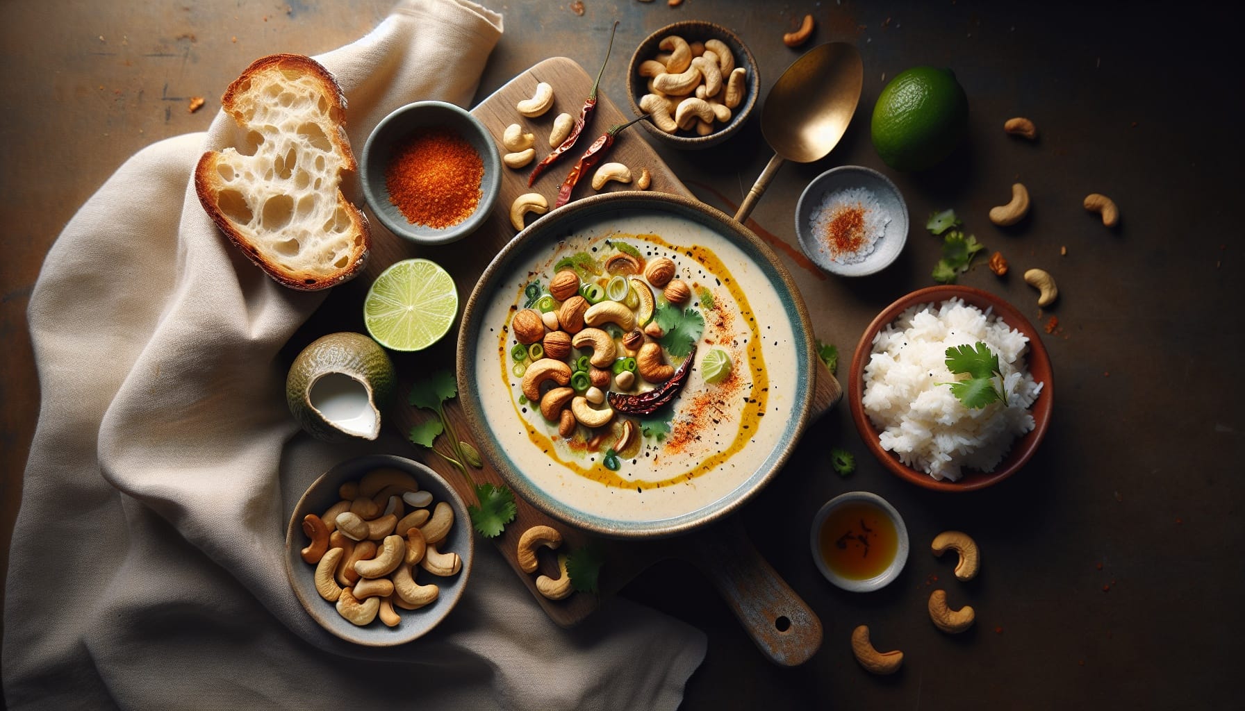 Creamy Coconut Cashew Soup with Lime and Ginger - A delicious recipe by DigiDish