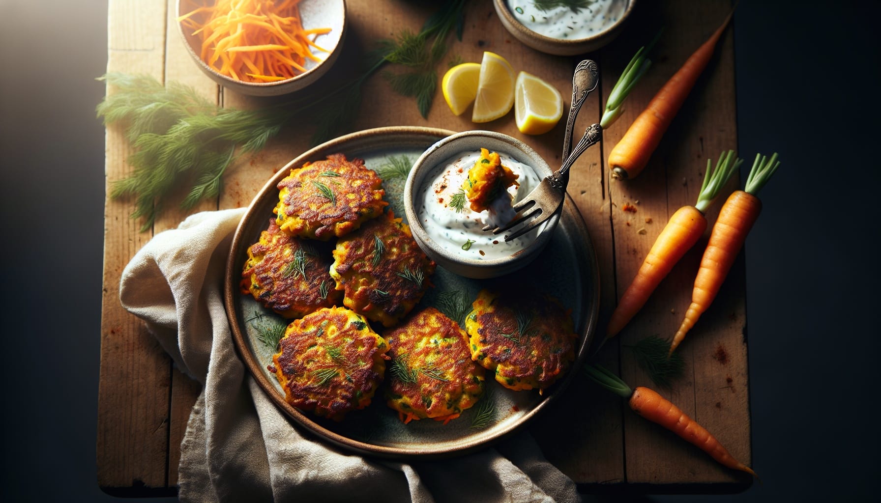 Savory Cumin Spiced Carrot Fritters with Lemon Dill Yogurt - A delicious recipe by DigiDish