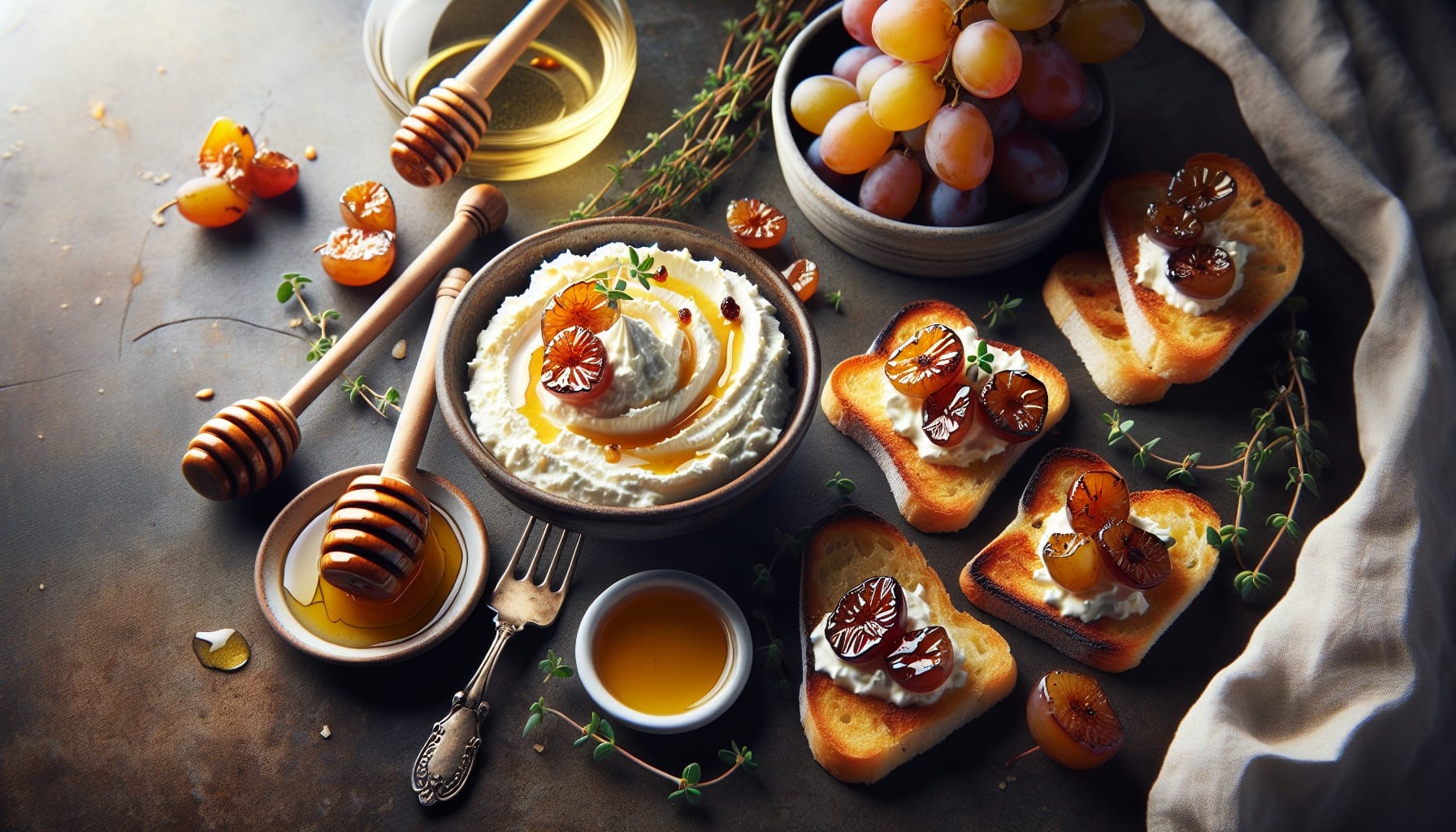 Whipped Honey Ricotta with Roasted Grapes and Thyme Toasts - A delicious recipe by DigiDish