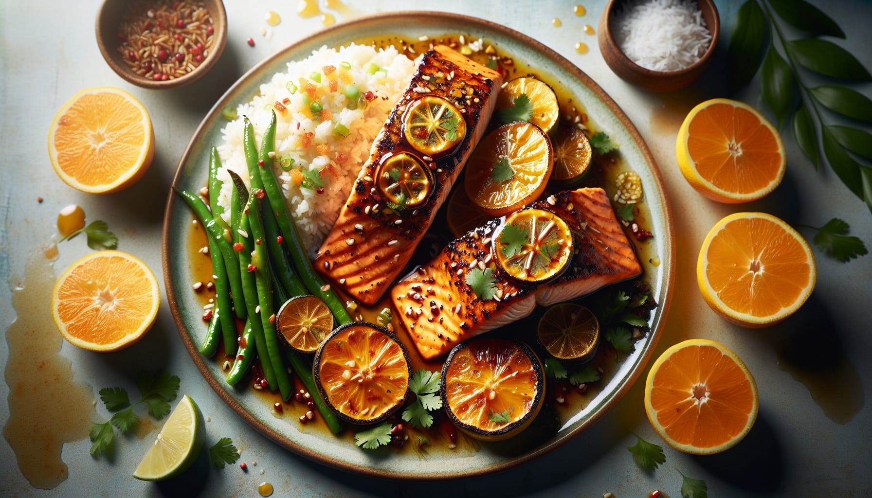 Spiced Honey Citrus Glazed Salmon with Creamy Coconut Lime Rice - A delicious recipe by DigiDish