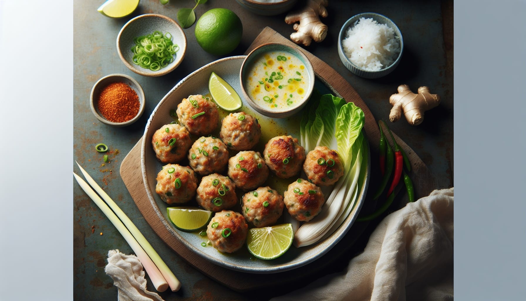 Ginger Lime Chicken Meatballs with Coconut Lemongrass Dipping Sauce - A delicious recipe by DigiDish
