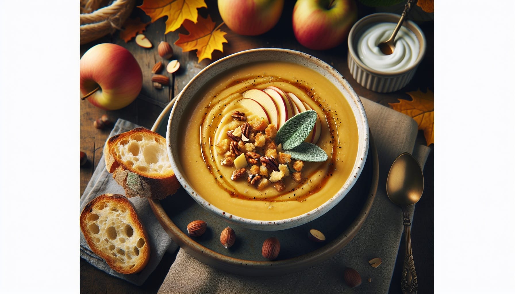 Honey Roasted Parsnip and Apple Bisque with Sage Hazelnut Crumble - A delicious recipe by DigiDish