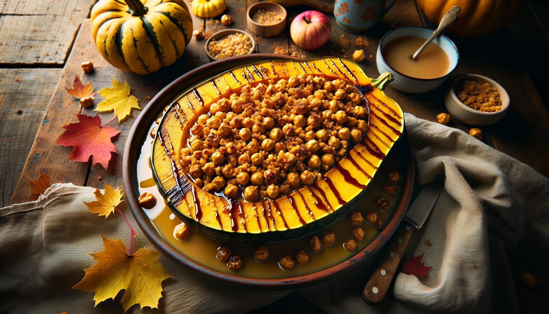 Maple Tahini Glazed Delicata Squash with Crispy Chickpea Crumble - A delicious recipe by DigiDish