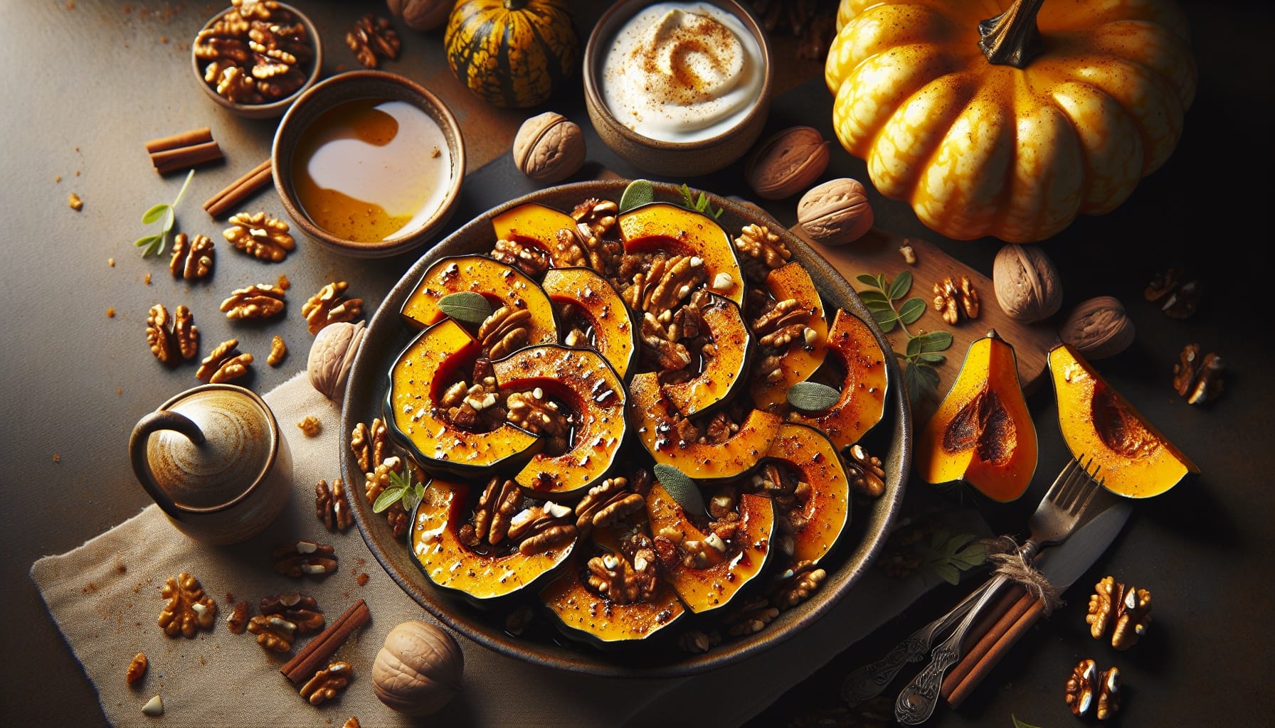 Spiced Maple Acorn Squash Wedges with Walnut Crumble and Sage Yogurt - A delicious recipe by DigiDish