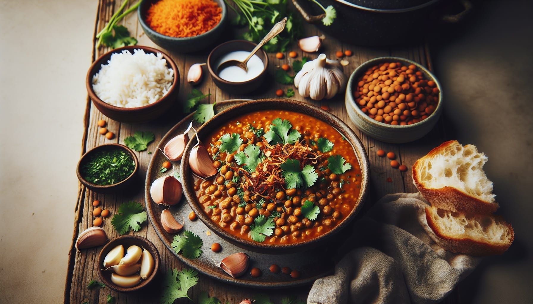 Savory Tamarind Lentil Stew with Crisped Garlic and Fresh Cilantro - A delicious recipe by DigiDish