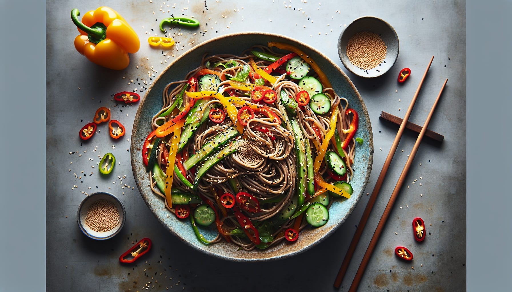 Crunchy Sesame Soba Salad with Spicy Ginger Lime Vinaigrette - A delicious recipe by DigiDish