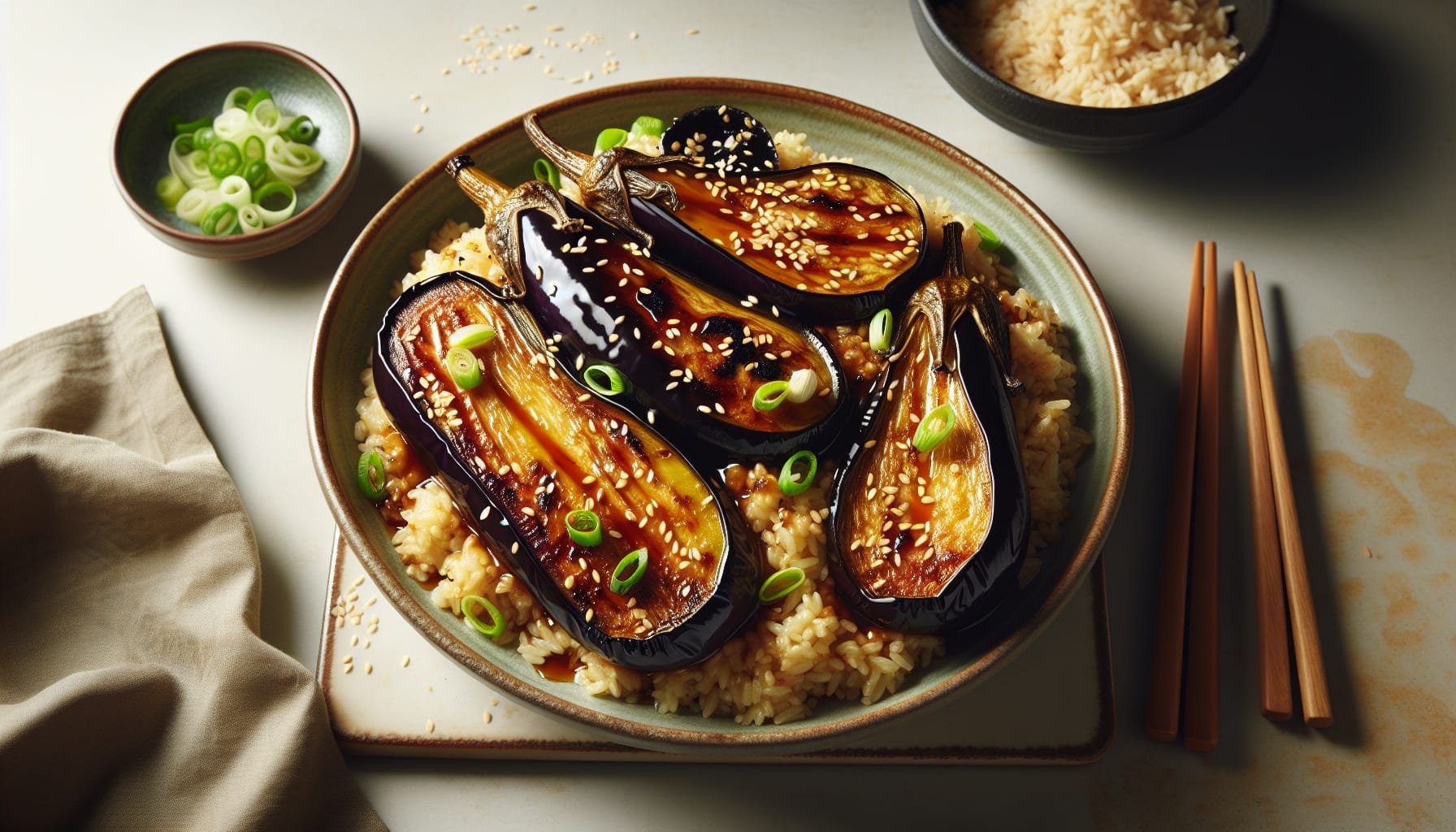 Miso Honey Glazed Eggplant with Sesame Ginger Rice - A delicious recipe by DigiDish
