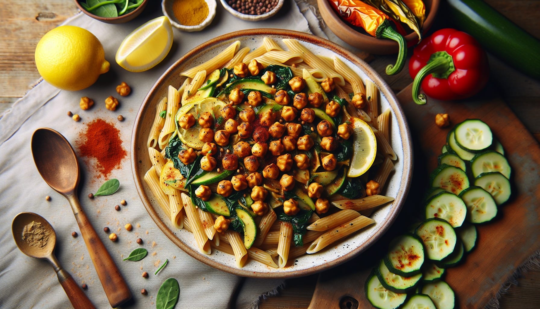Zesty Tahini Lemon Pasta with Crispy Chickpea Topping - A delicious recipe by DigiDish
