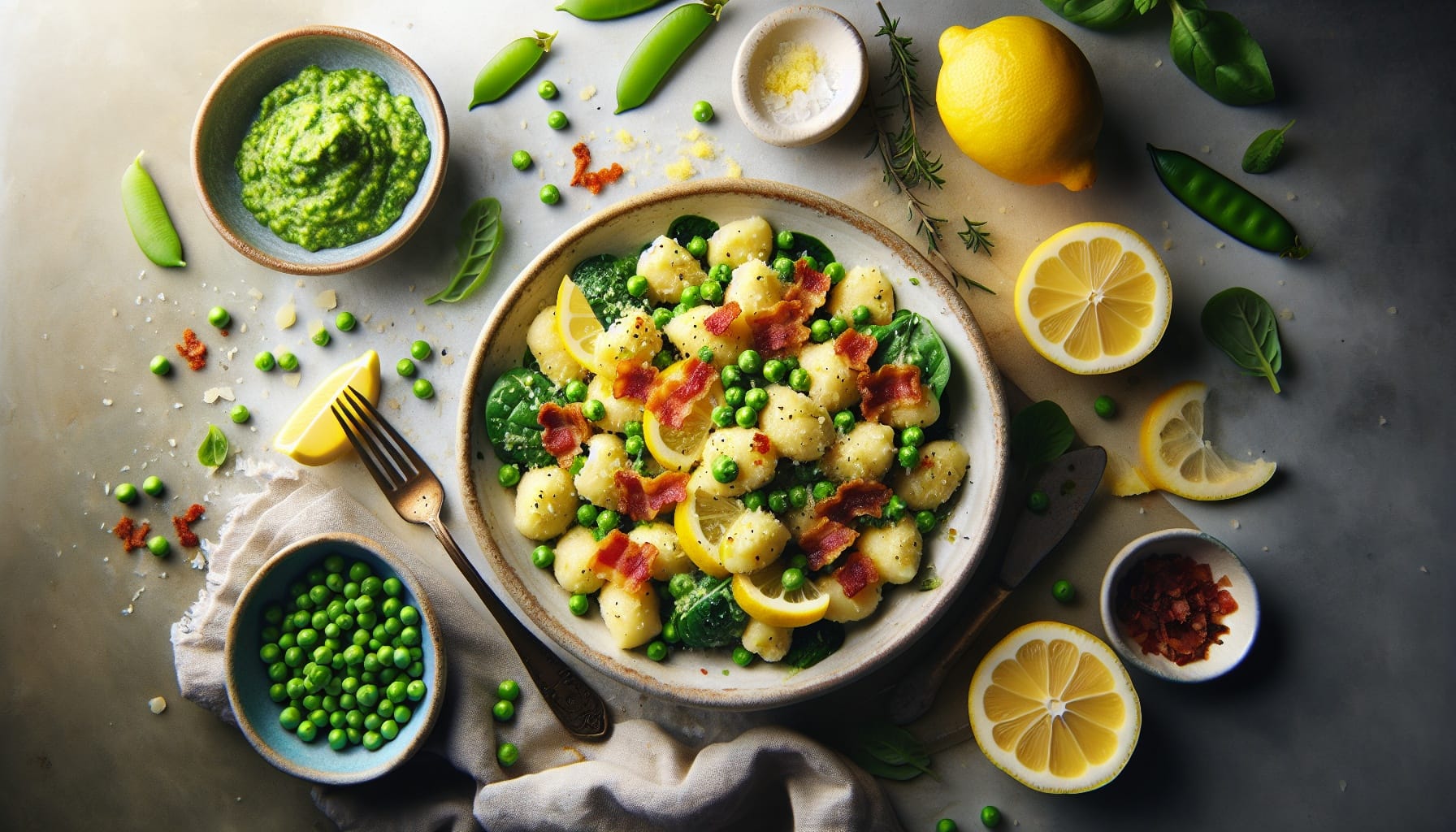 Savory Lemon Herb Ricotta Gnocchi with Spring Pea Pesto and Crispy Pancetta Crumbs - A delicious recipe by DigiDish