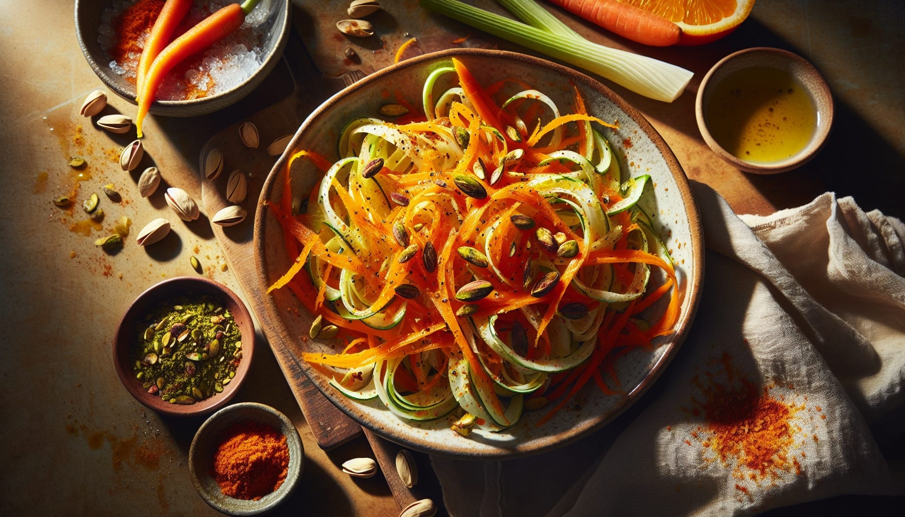 Spiced Fennel and Carrot Slaw with Orange Ginger Dressing and Toasted Pistachios - A delicious recipe by DigiDish