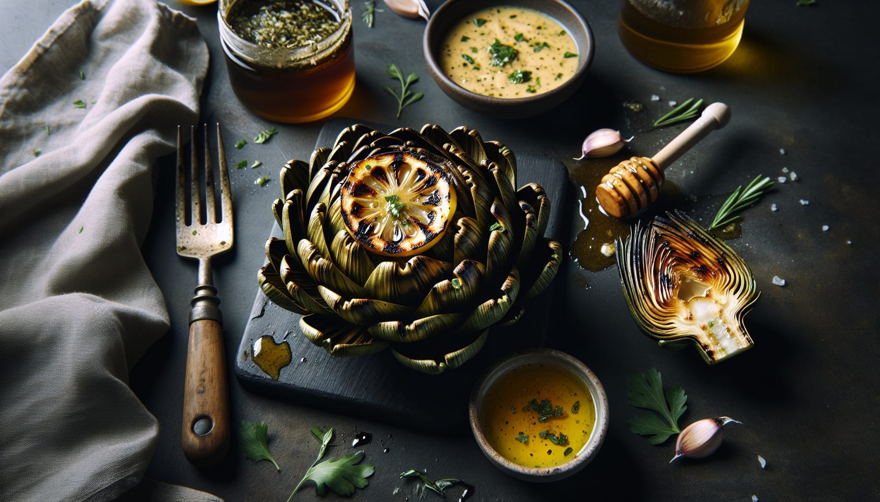 Grilled Lemon Herb Artichokes with Garlic Honey Dipping Sauce - A delicious recipe by DigiDish