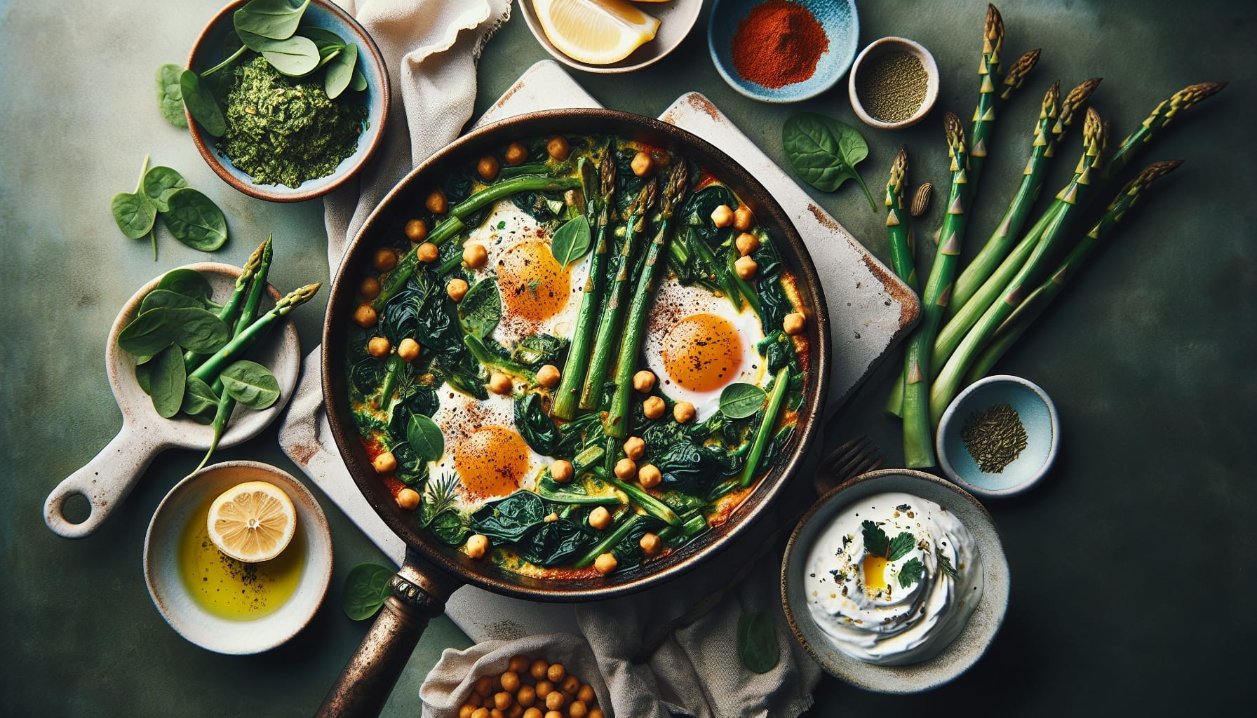 Spring Green Shakshuka with Lemon Herb Yogurt and Crispy Chickpeas - A delicious recipe by DigiDish