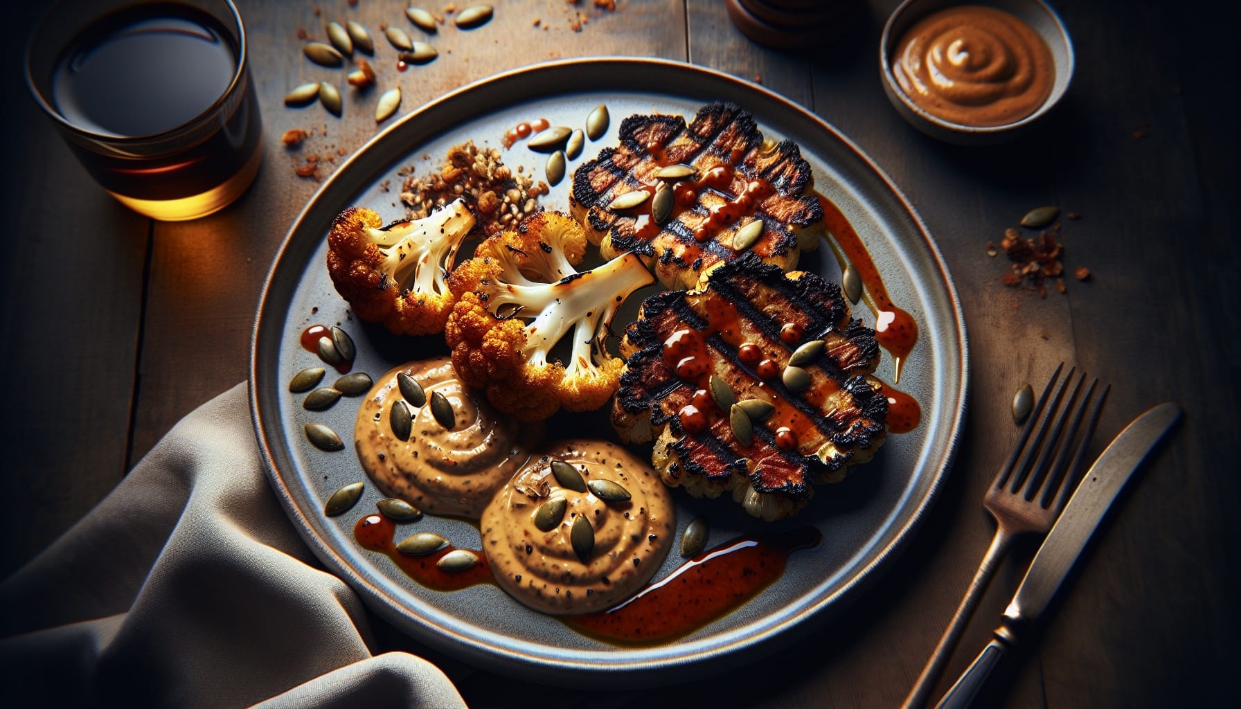 Roasted Cauliflower Steaks with Smoky Pimento Cream and Toasted Pumpkin Seeds - A delicious recipe by DigiDish