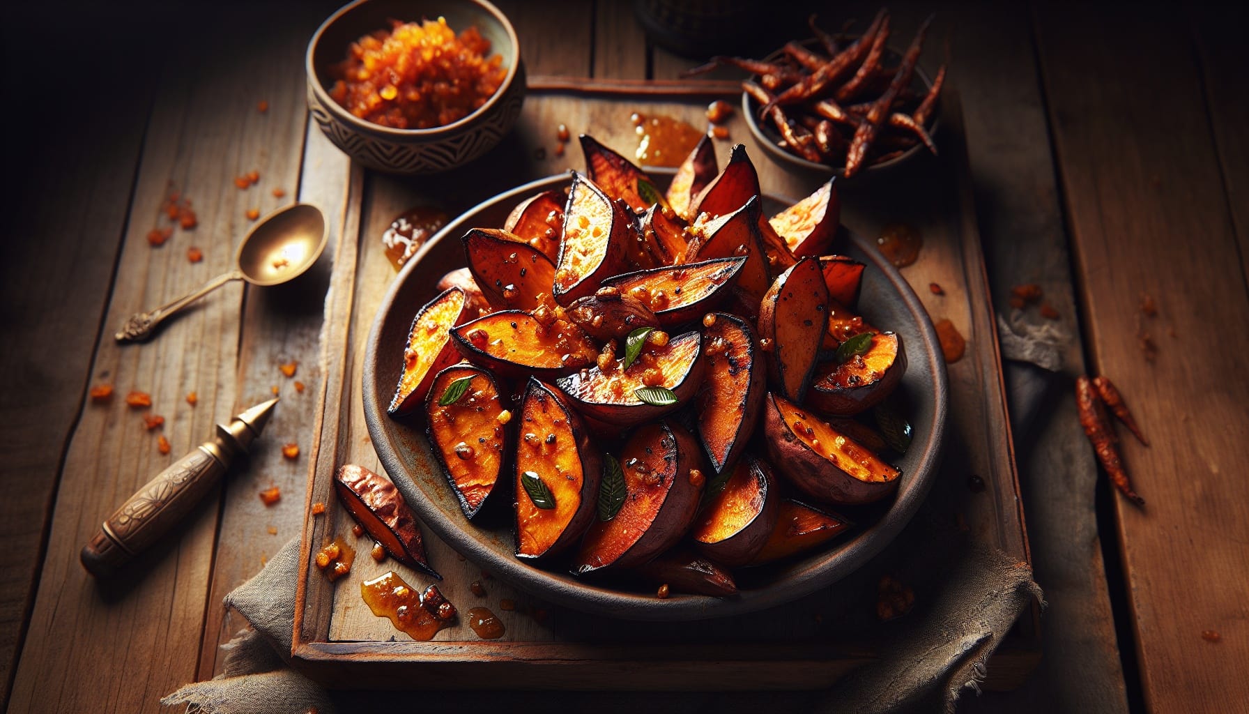 Tamarind Glazed Roasted Sweet Potatoes with Crispy Curry Leaf Topping - A delicious recipe by DigiDish