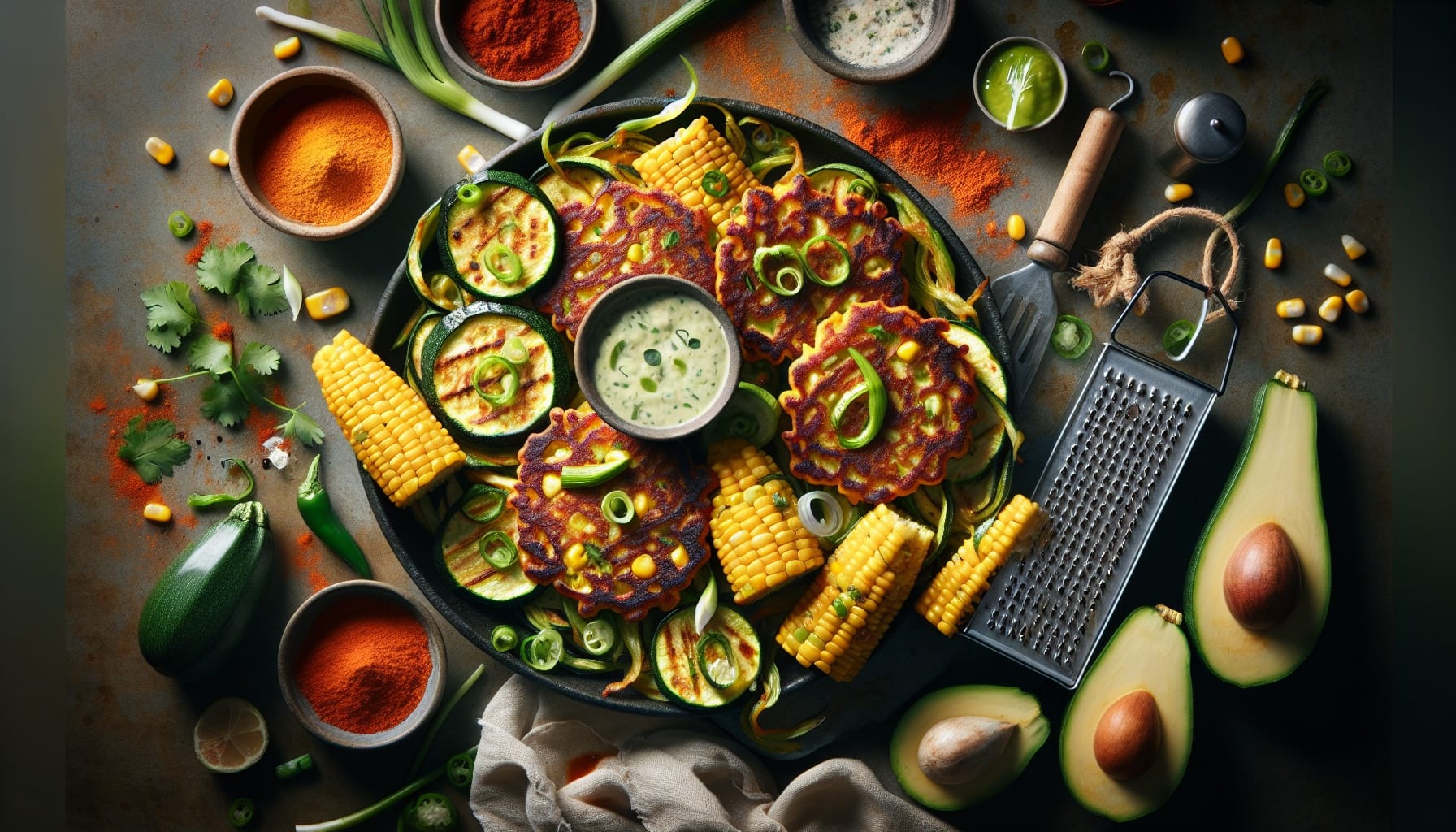 Sweet Corn and Zucchini Fritters with Smoky Chipotle Lime Cream - A delicious recipe by DigiDish