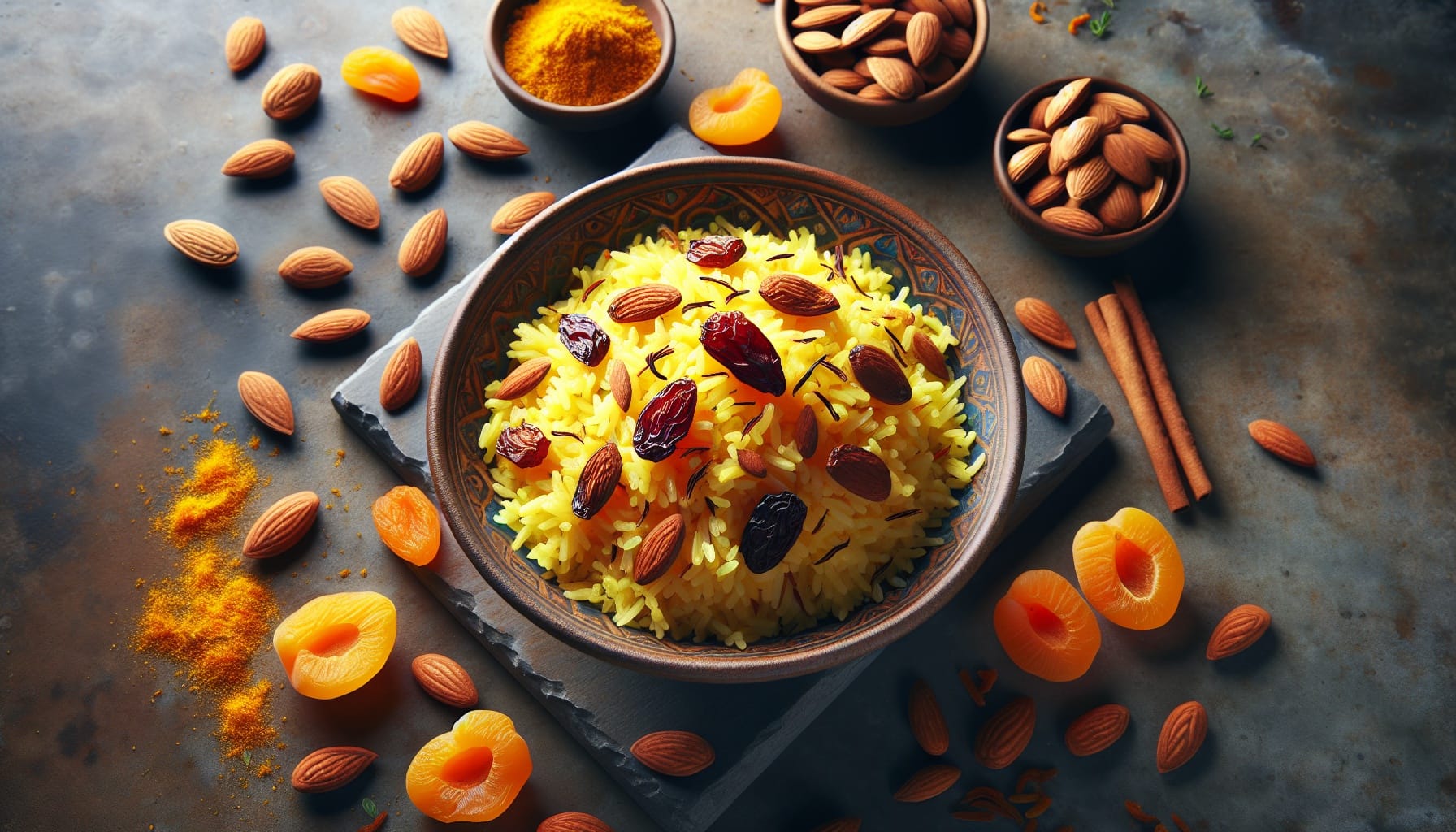 Golden Saffron Rice Pilaf with Sweet Dried Apricots and Toasted Almonds - A delicious recipe by DigiDish