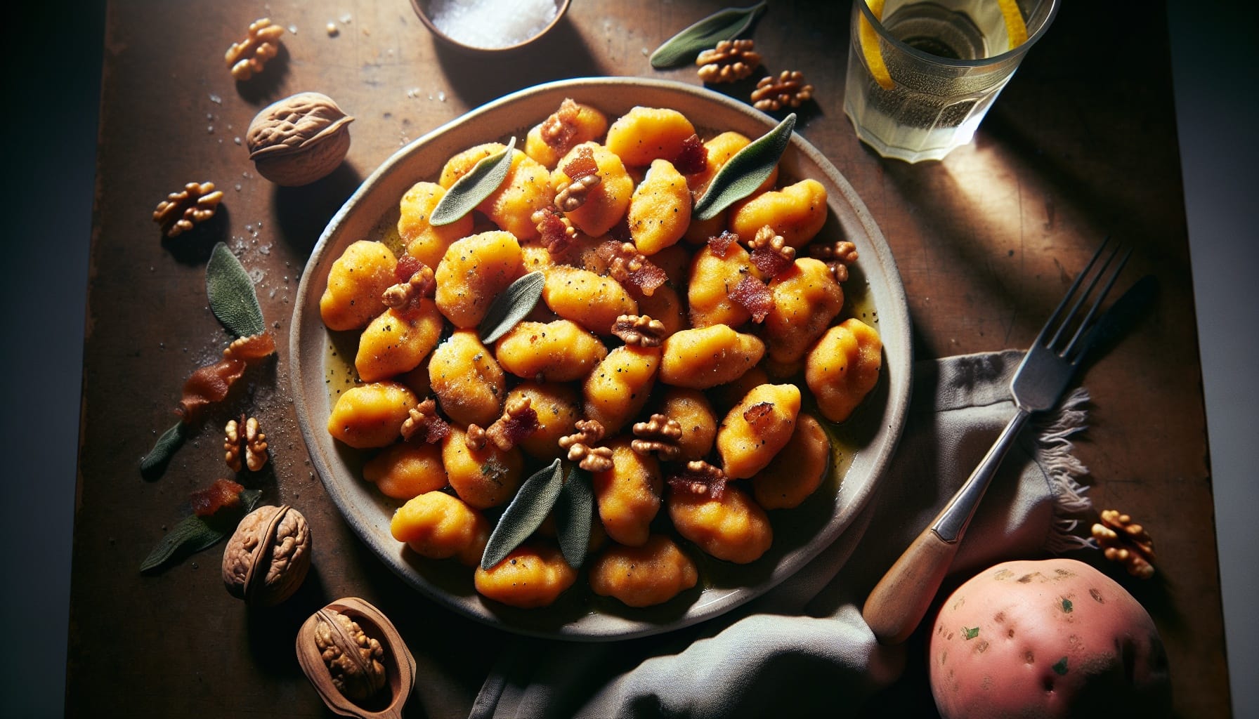Sweet Potato Gnocchi with Sage Walnut Butter and Crispy Pancetta Crumble - A delicious recipe by DigiDish