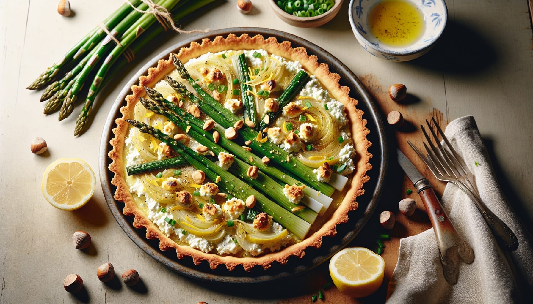 Spring Leek and Asparagus Tart with Lemon Chive Ricotta and Toasted Hazelnuts - A delicious recipe by DigiDish