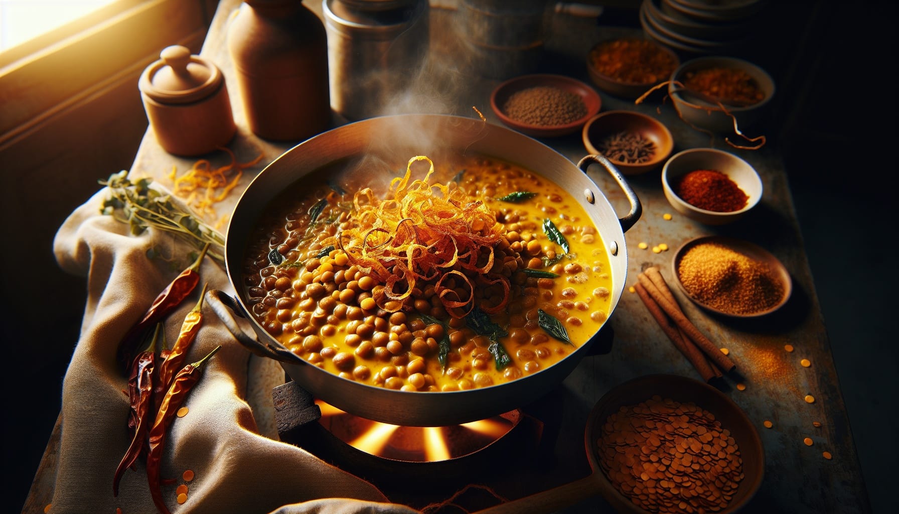 Turmeric Ginger Lentil Stew with Coconut Milk and Crispy Shallot Topping - A delicious recipe by DigiDish