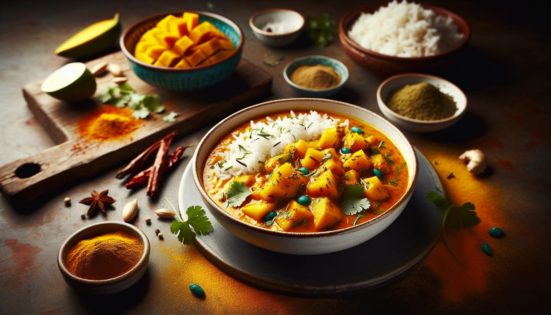 Spiced Mango Curry with Coconut Rice and Fresh Cilantro - A delicious recipe by DigiDish