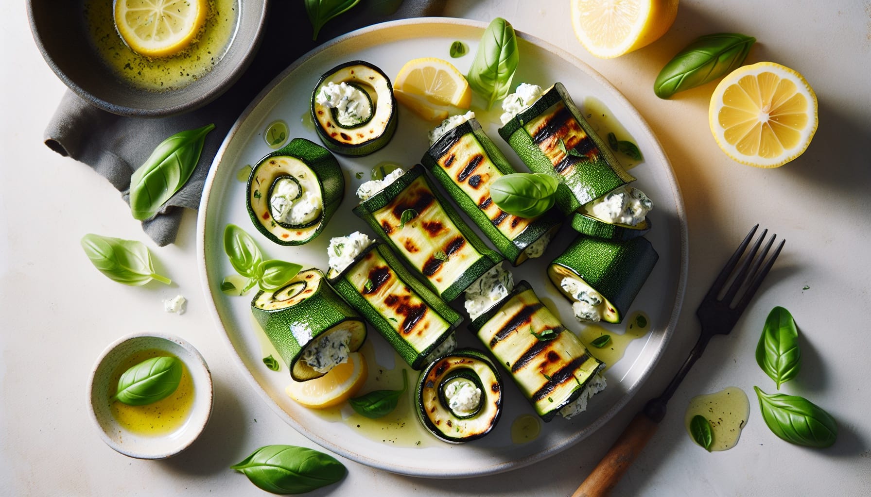 Grilled Zucchini Rolls with Herbed Ricotta and Lemon Basil Drizzle - A delicious recipe by DigiDish