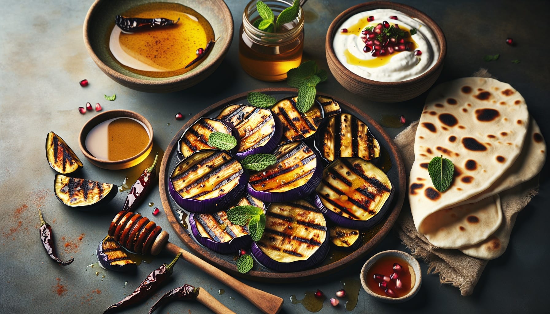 Smoky Harissa Honey Grilled Aubergine with Lemon Mint Yogurt - A delicious recipe by DigiDish