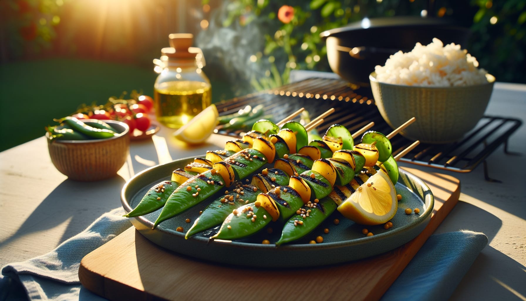 Grilled Snap Pea Skewers with Lemon Miso Glaze and Toasted Sesame Dust - A delicious recipe by DigiDish