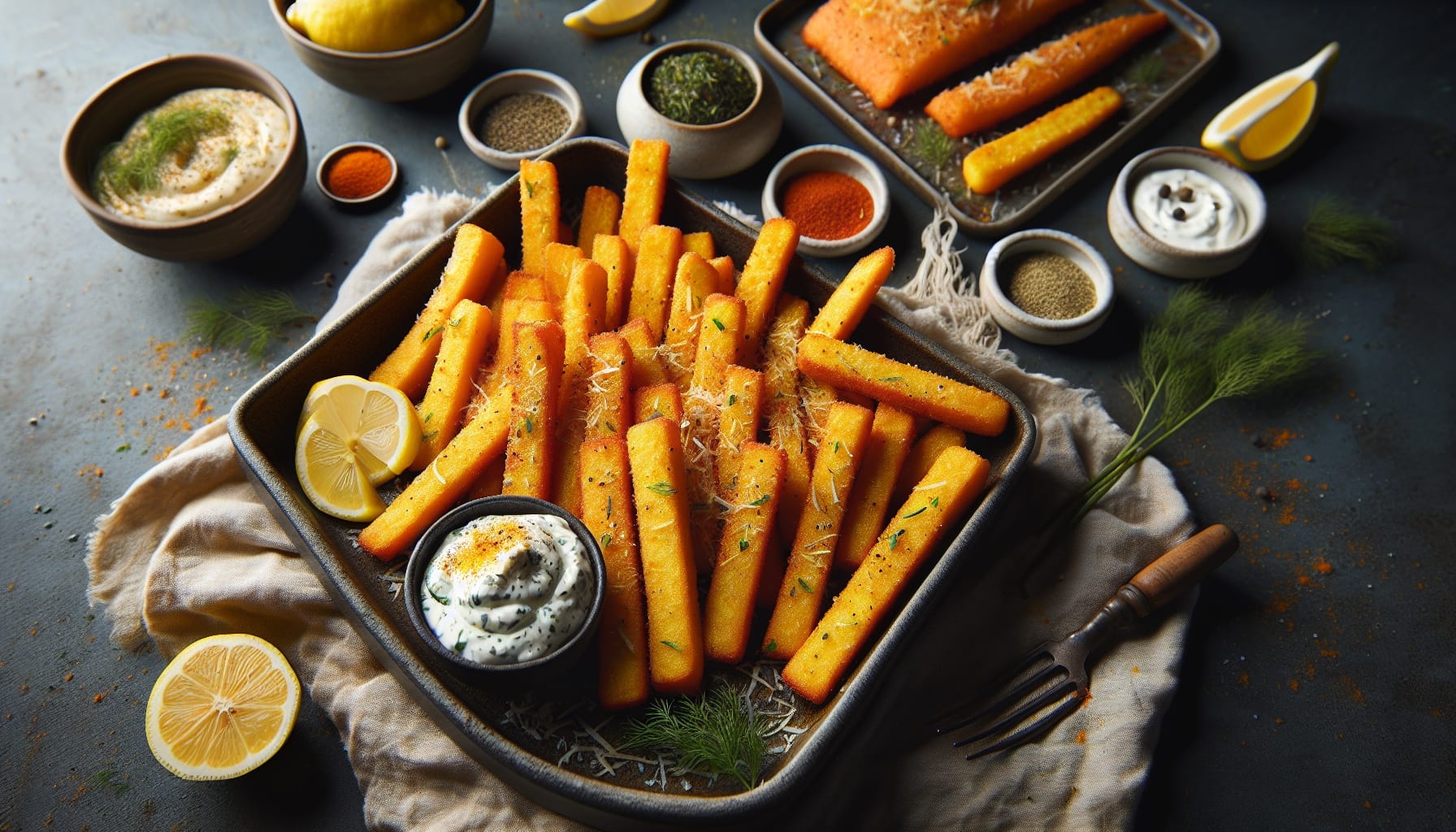 Crispy Lemon Pepper Polenta Fries with Herbed Yogurt Dip - A delicious recipe by DigiDish