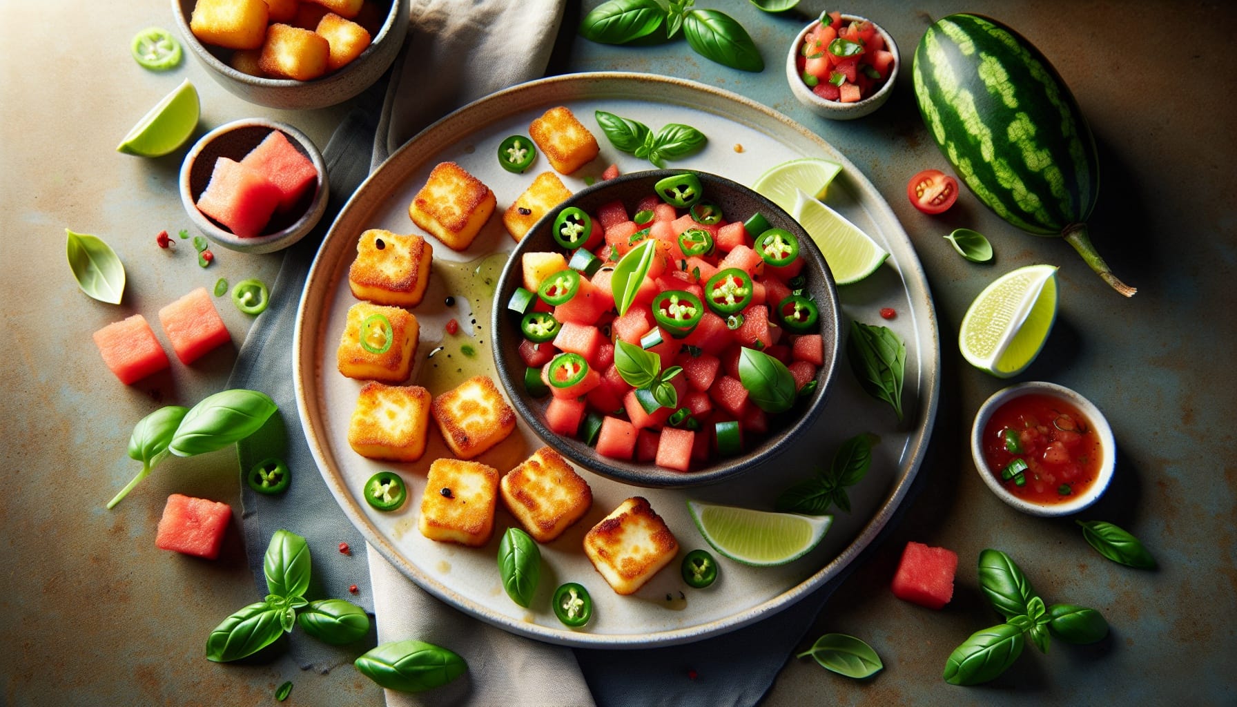 Crispy Halloumi Bites with Watermelon Basil Salsa - A delicious recipe by DigiDish