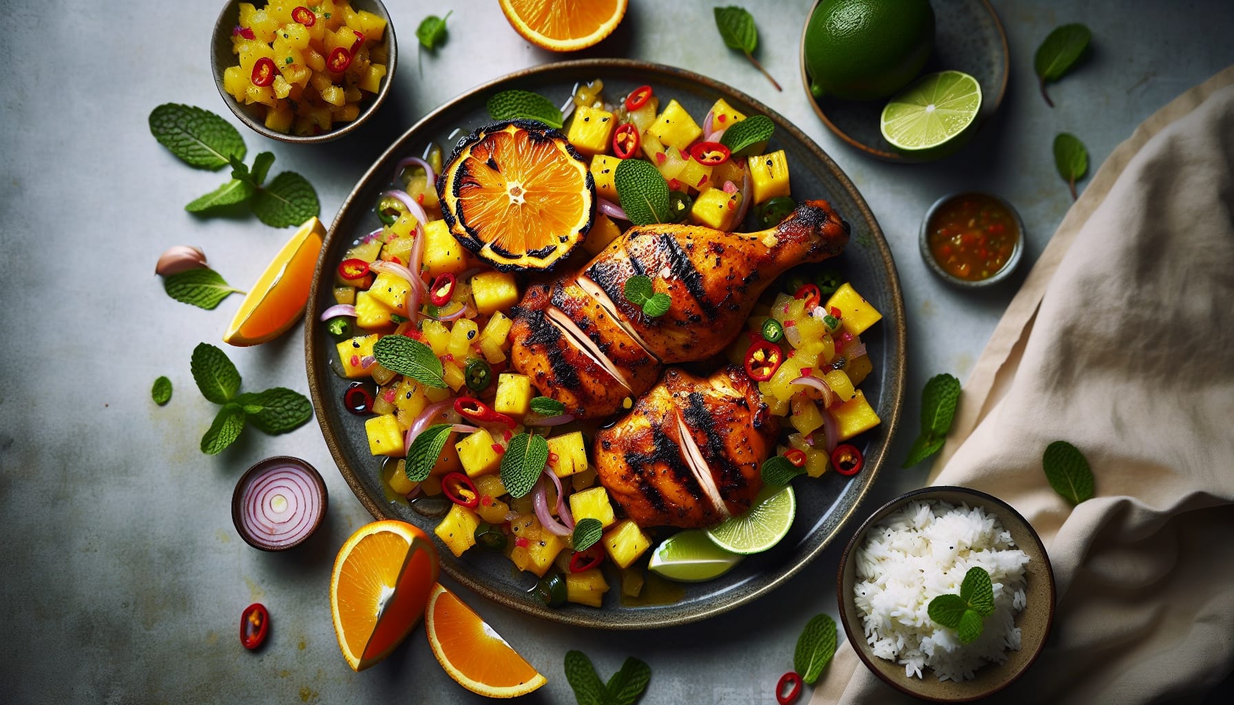 Citrus Marinated Grilled Chicken with Charred Pineapple Relish and Fresh Mint - A delicious recipe by DigiDish