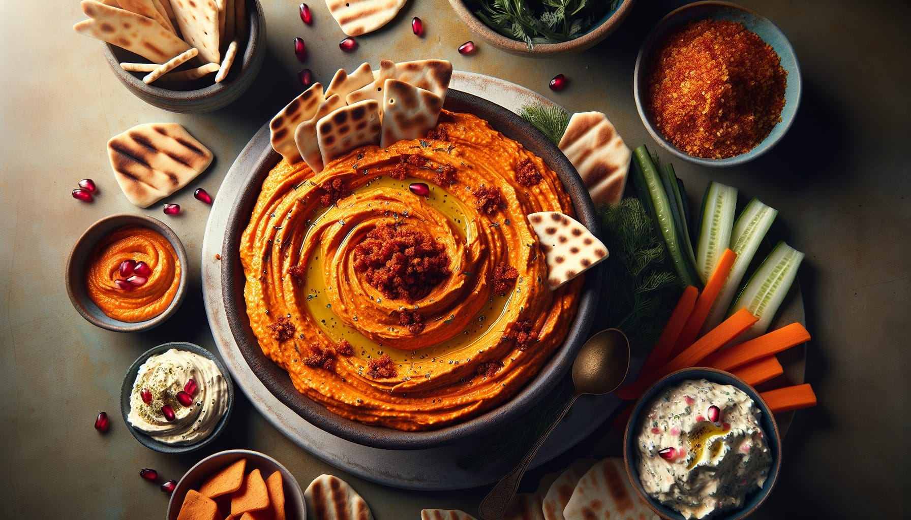 Smoky Grilled Carrot Dip with Spicy Dukkah Crunch and Lemon Tahini Drizzle - A delicious recipe by DigiDish