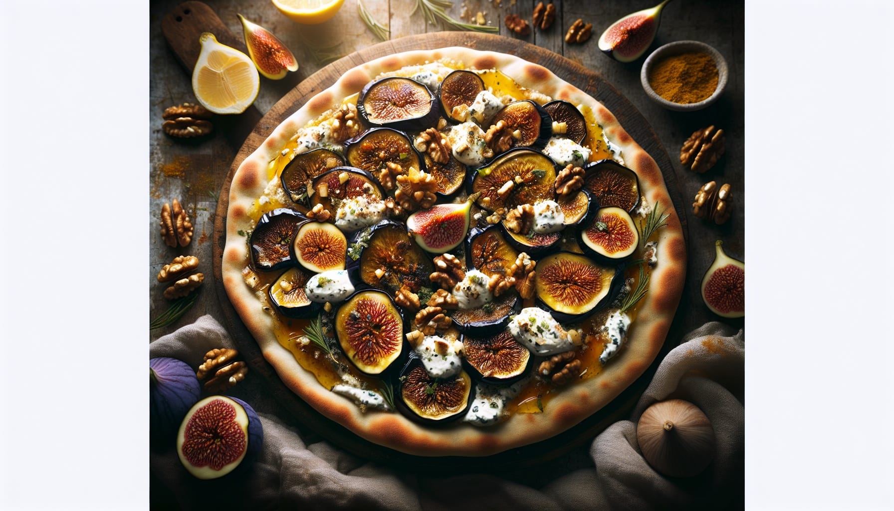 Caramelized Eggplant and Fig Flatbread with Lemon Herb Labneh and Spiced Walnut Crumble - A delicious recipe by DigiDish