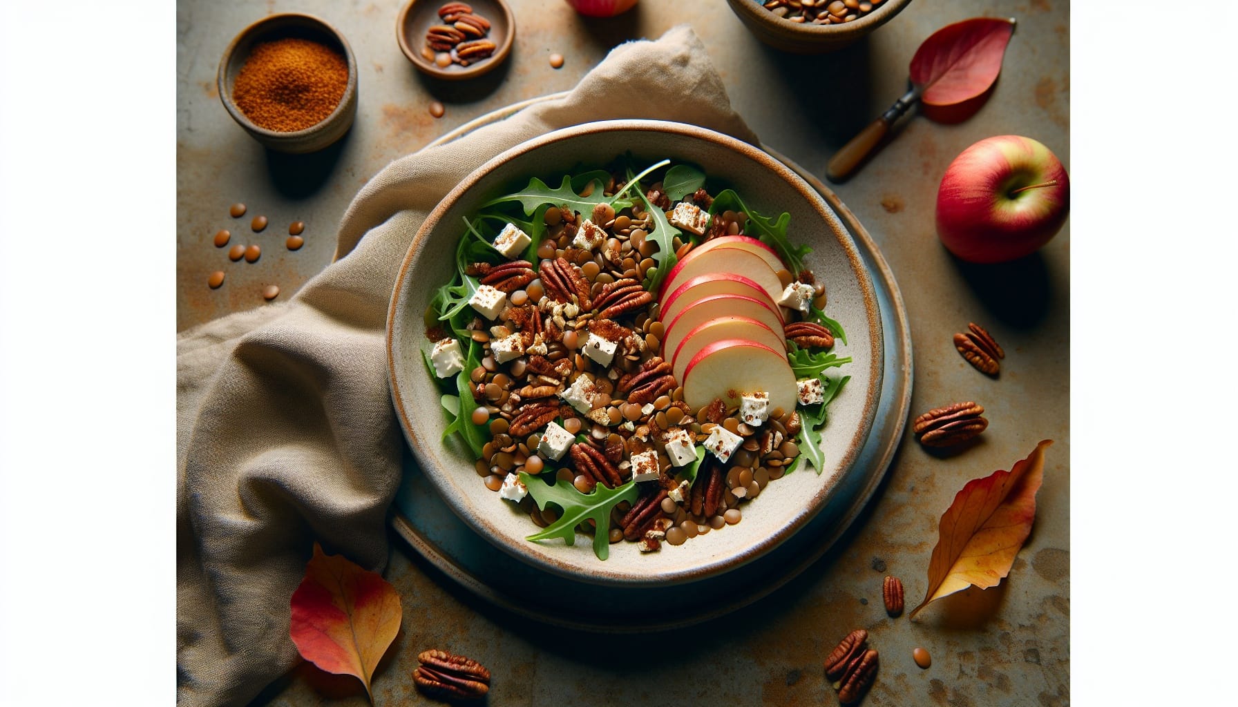 Autumn Lentil Salad with Spiced Apple Vinaigrette and Toasted Pecan Crumble - A delicious recipe by DigiDish