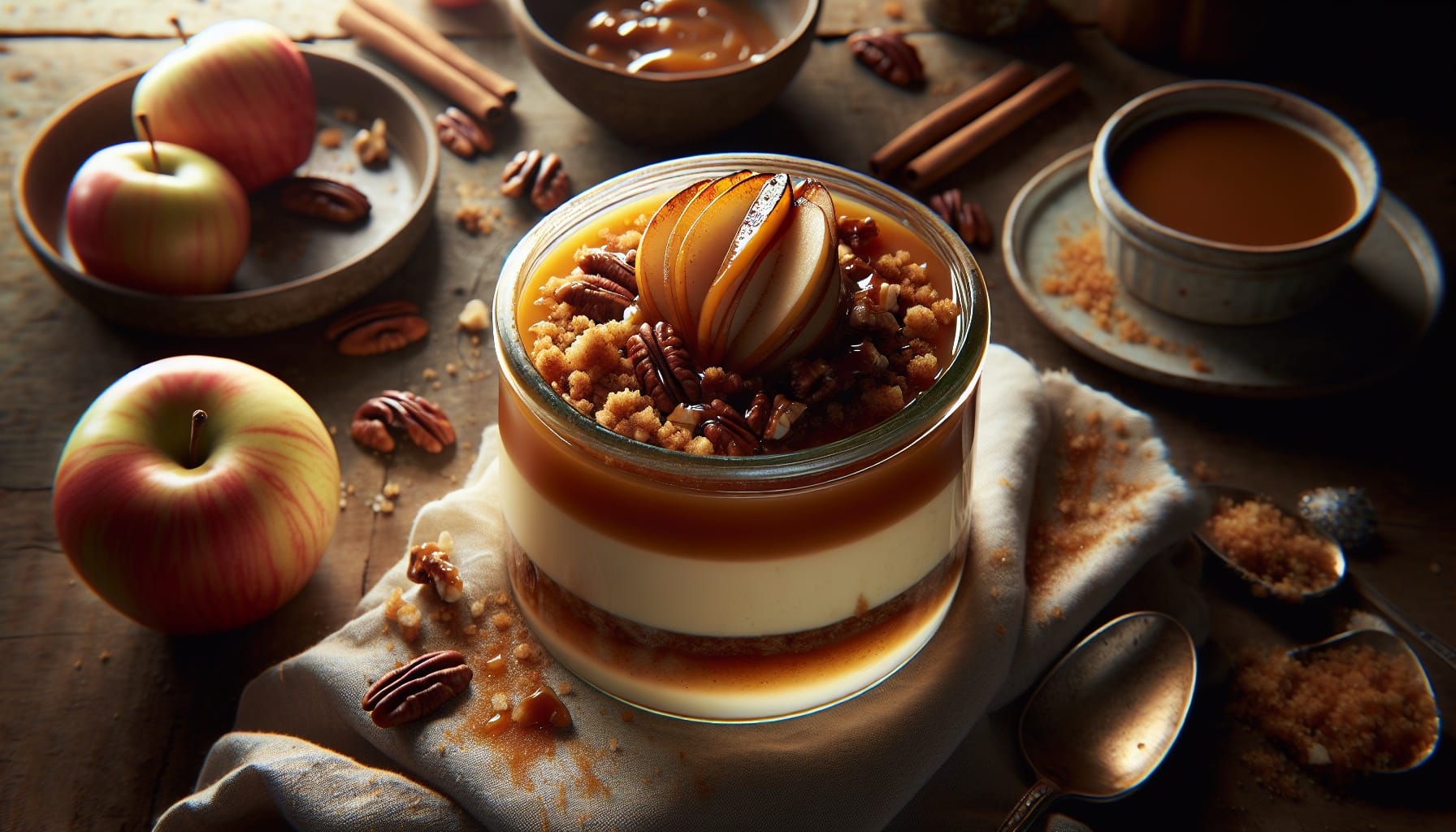 Spiced Cider Caramel Panna Cotta with Toasted Pecan Crumble - A delicious recipe by DigiDish