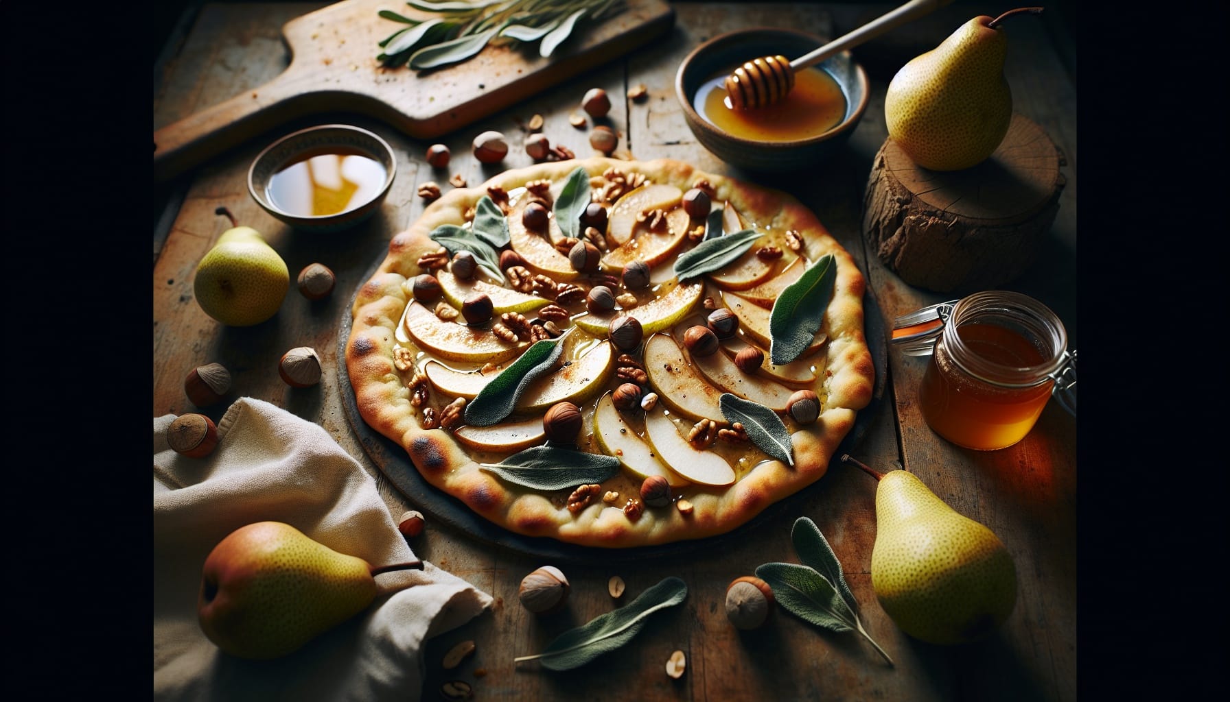 Pear and Sage Flatbread with Spiced Hazelnut Honey Drizzle - A delicious recipe by DigiDish