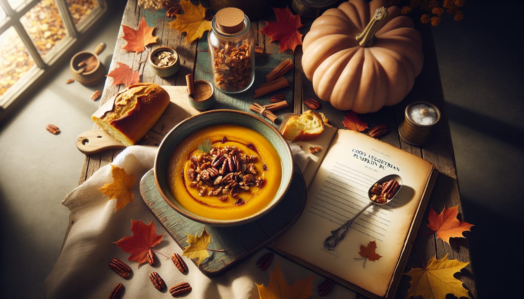Caramelized Pumpkin and Ginger Bisque with Cinnamon Pecan Crunch - A delicious recipe by DigiDish