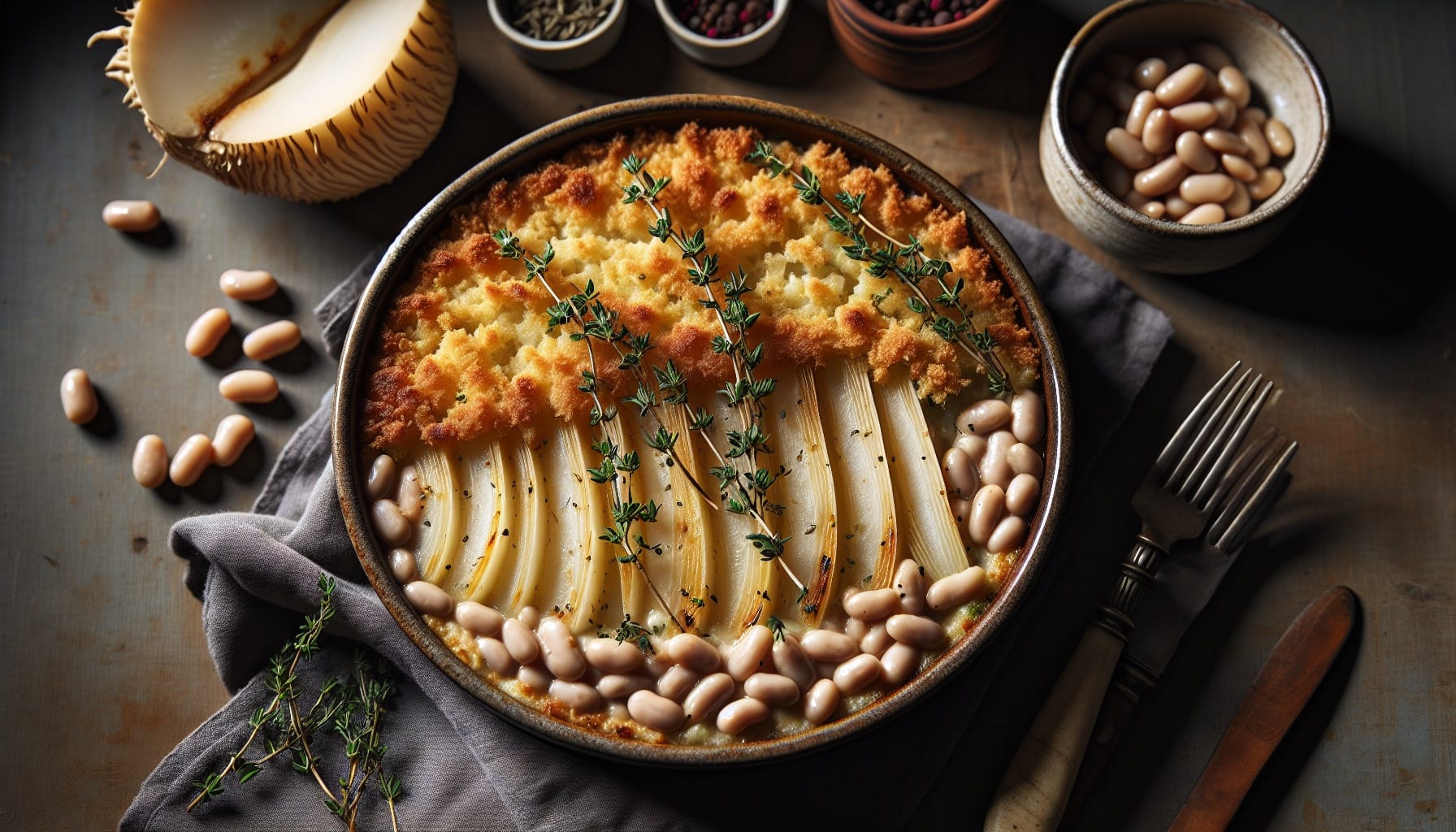 Creamy Celeriac and White Bean Gratin with Thyme Crumb Topping - A delicious recipe by DigiDish