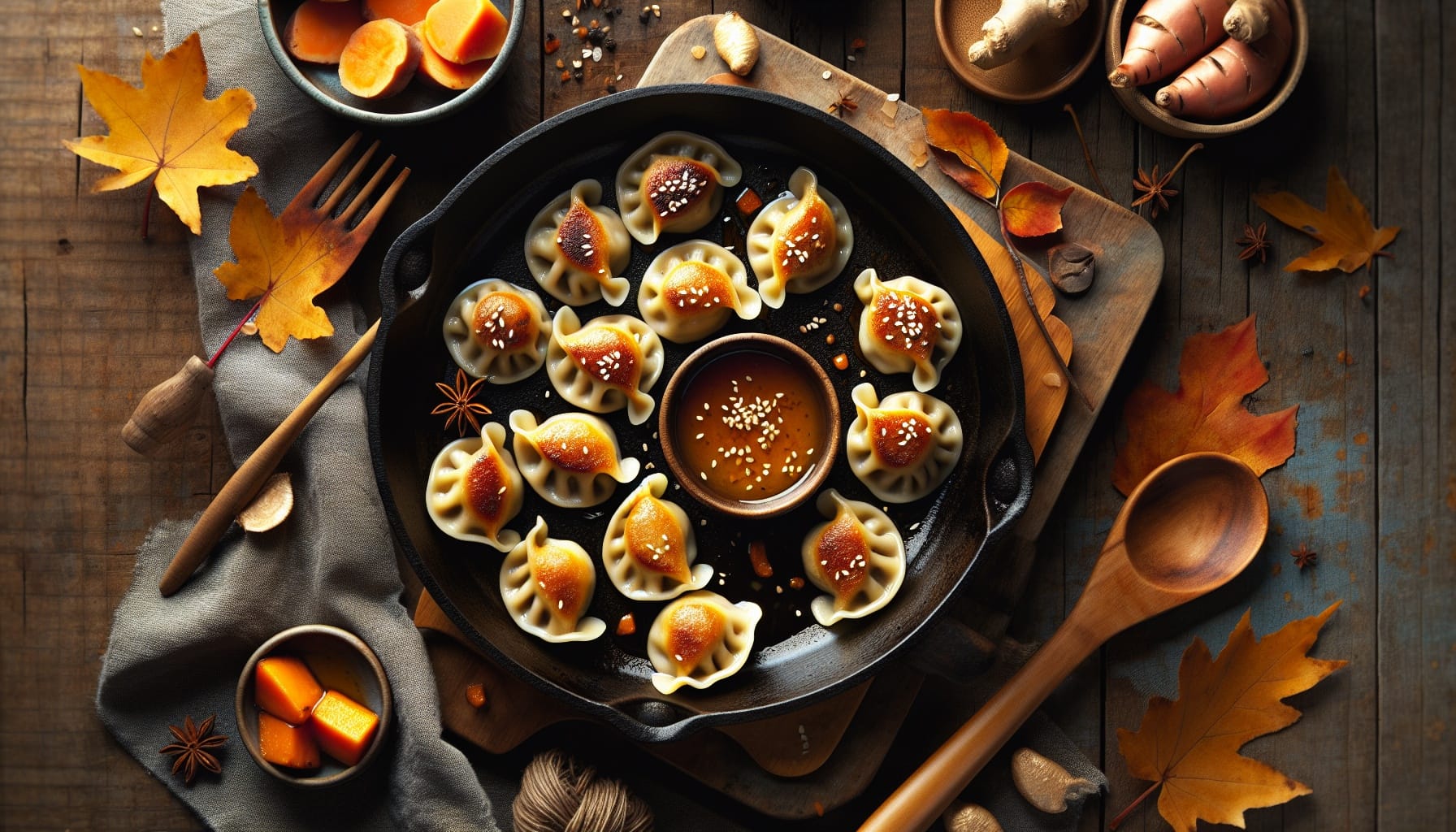 Autumn Sweet Potato Dumplings with Miso Maple Dipping Sauce - A delicious recipe by DigiDish