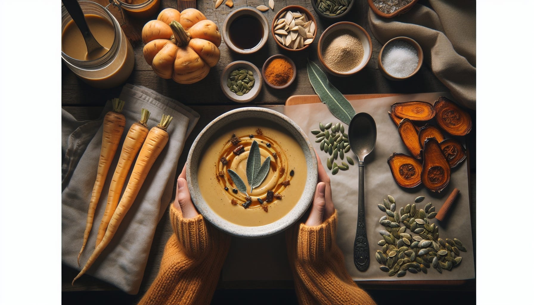Spiced Maple Parsnip Bisque with Crispy Sage and Toasted Pepitas - A delicious recipe by DigiDish