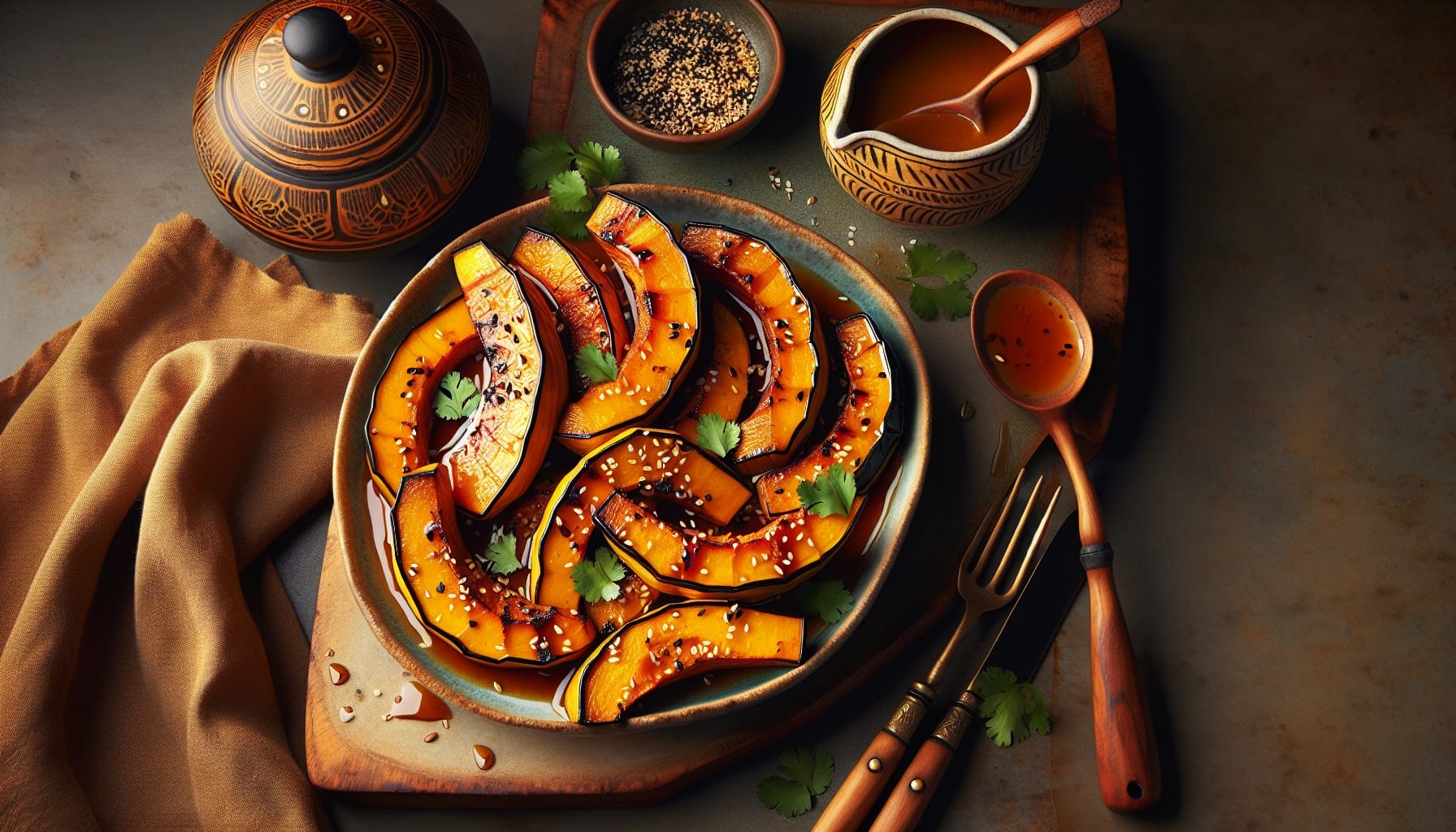 Roasted Kabocha Squash Wedges with Miso Maple Glaze and Sesame Crunch - A delicious recipe by DigiDish