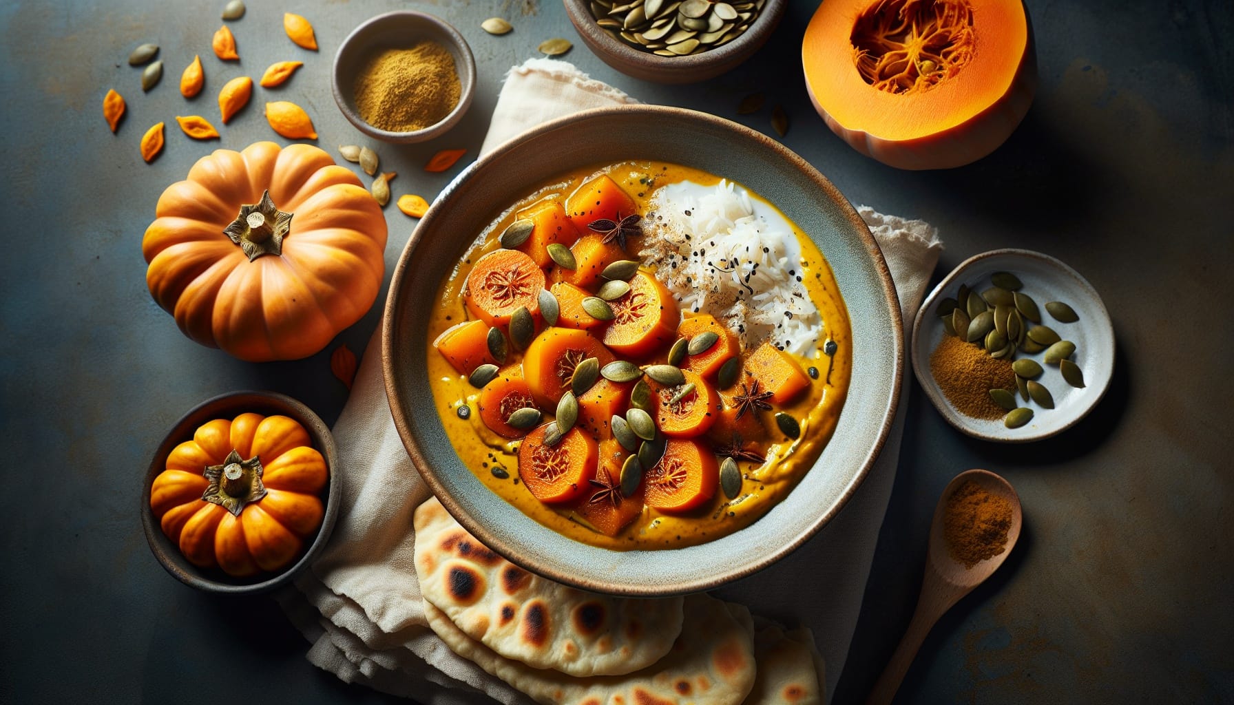 Spiced Pumpkin Persimmon Curry with Coconut Ginger Sauce and Toasted Pepitas - A delicious recipe by DigiDish