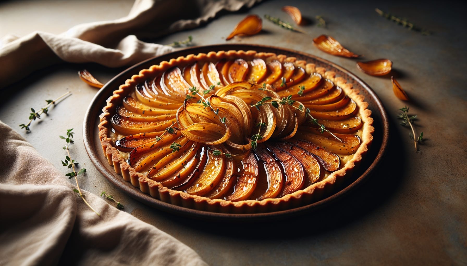 Maple Roasted Parsnip Tart with Savory Thyme Cashew Cream and Crispy Leek Garnish - A delicious recipe by DigiDish
