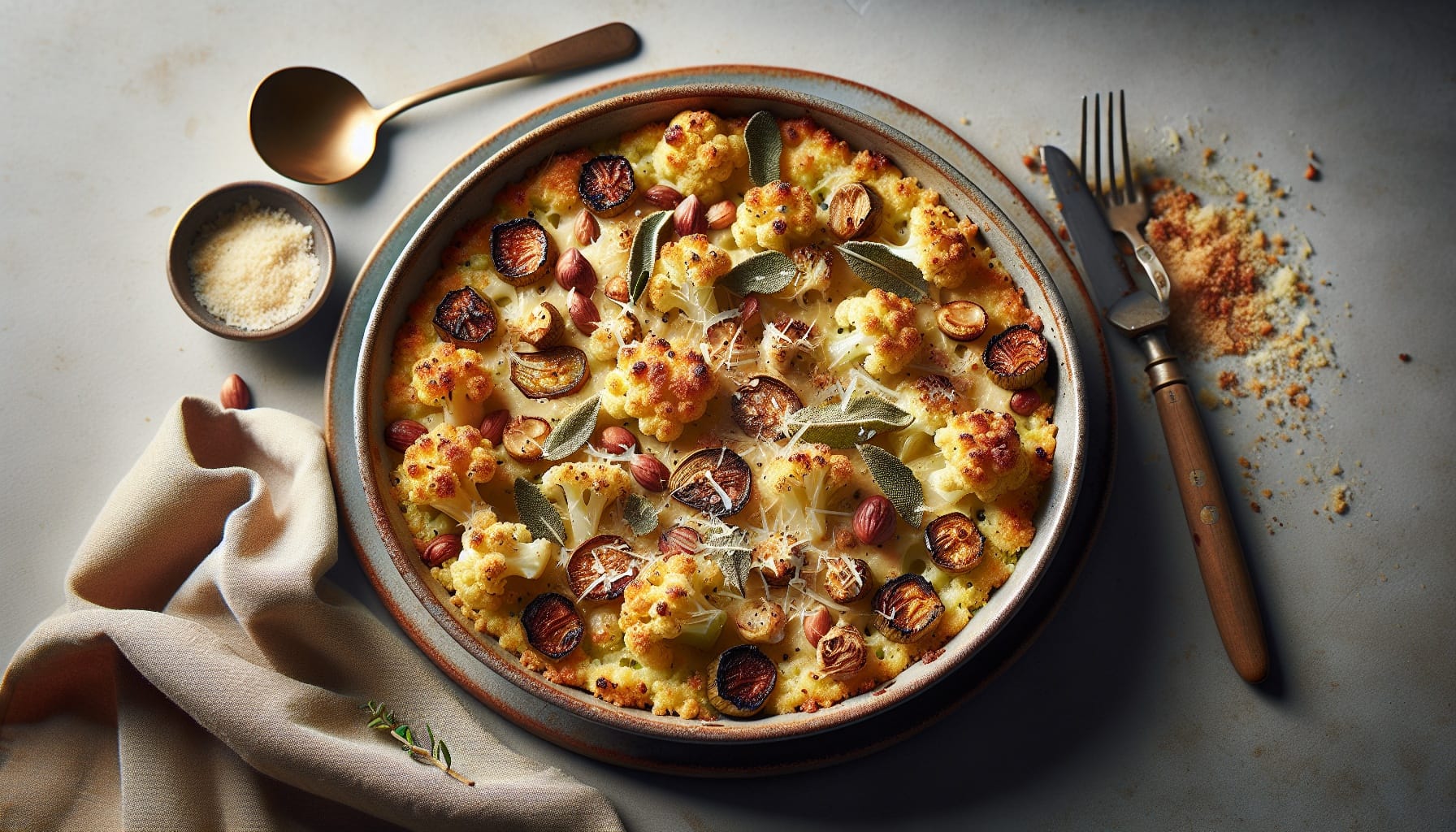 Roasted Chestnut and Cauliflower Gratin with Sage Thyme Cream - A delicious recipe by DigiDish