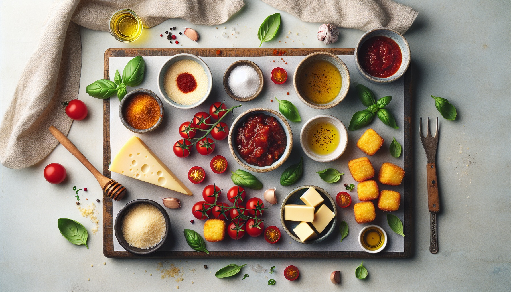 Crispy Polenta Bites with Smoky Tomato Jam and Basil Cream Recipe