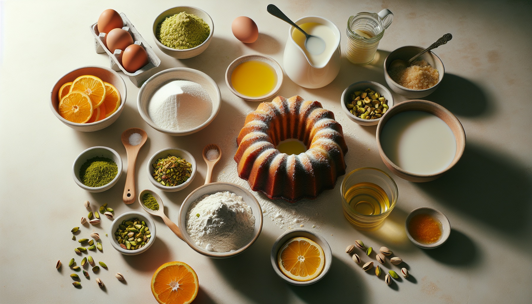 Tahini Citrus Bundt Cake with Pistachio Glaze Recipe