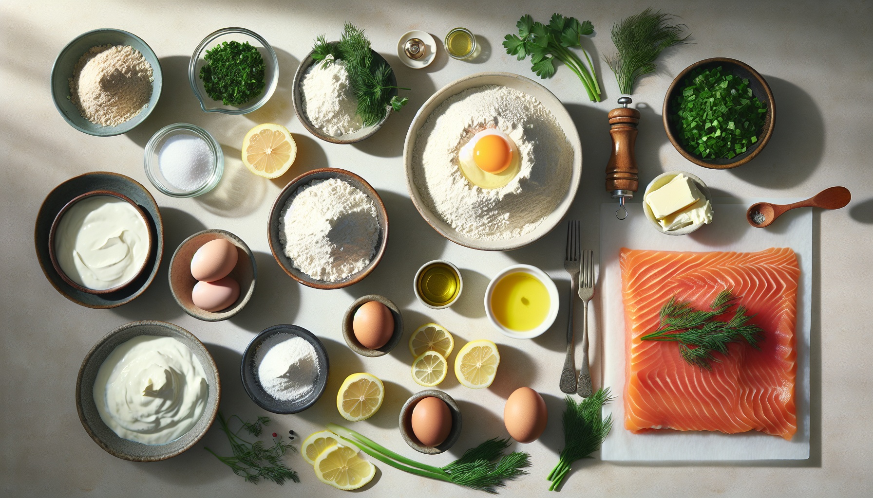 Savory Herb Pancakes with Smoked Salmon and Lemon Dill Crema Recipe