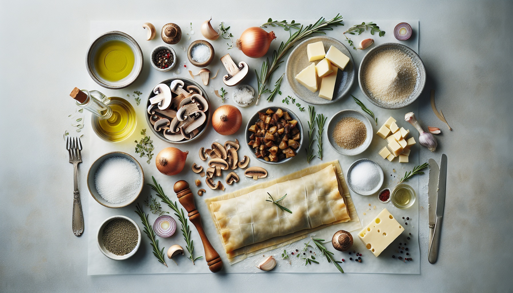 Savory Mushroom and Chestnut Strudel with Rosemary Cream Recipe