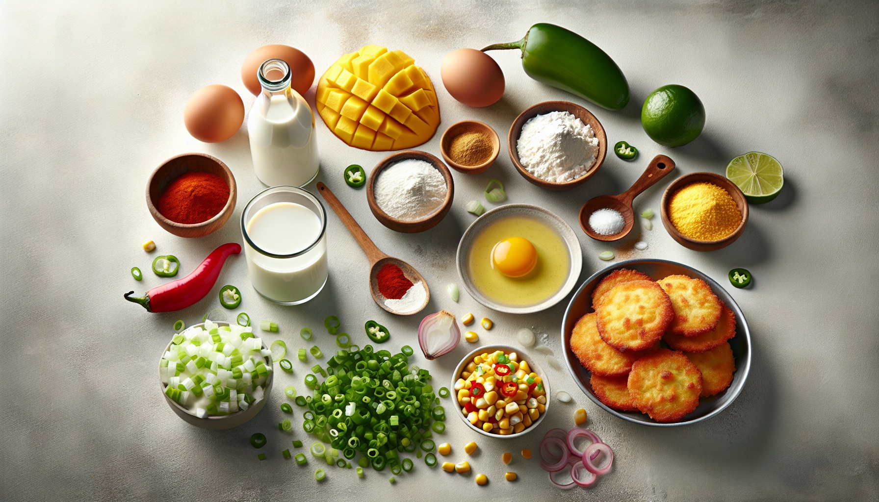 Golden Corn Fritters with Spicy Mango Salsa and Lime Yogurt Recipe