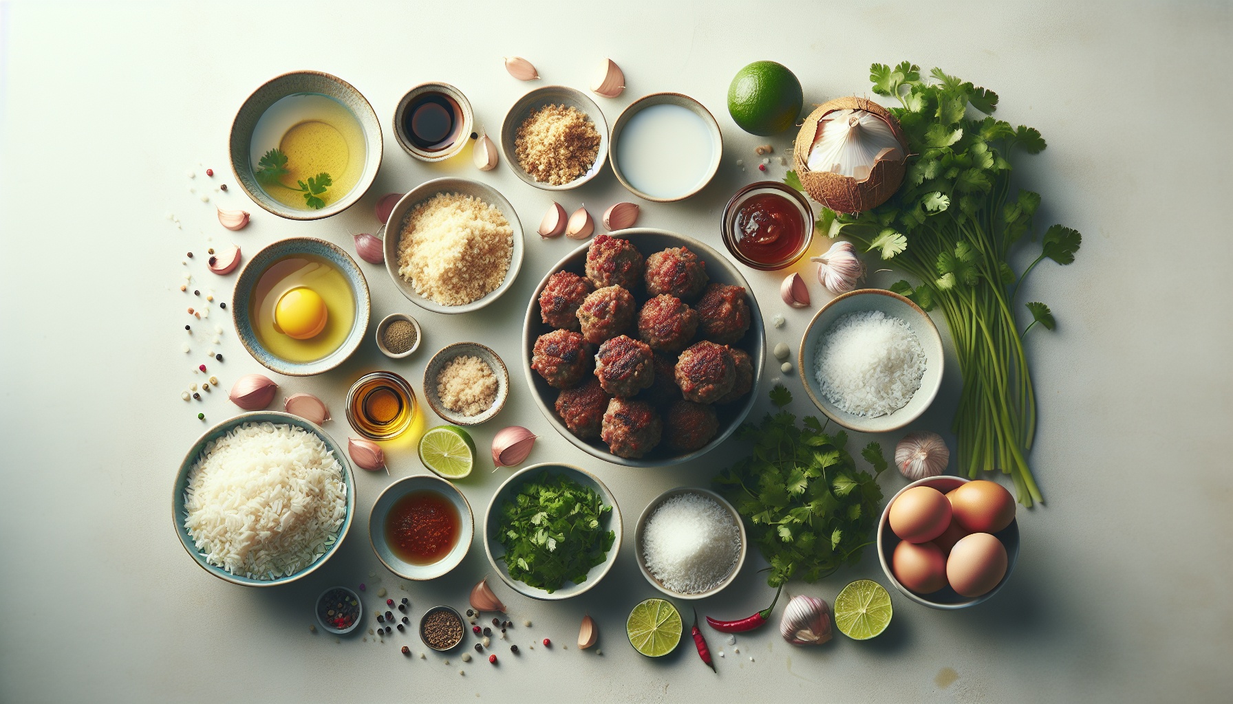 Sticky Tamarind Glazed Meatballs with Coconut Lime Rice Recipe
