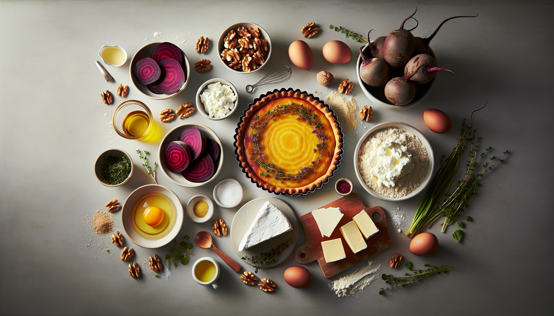 Golden Beet and Herbed Goat Cheese Tart with Walnut Crust Recipe